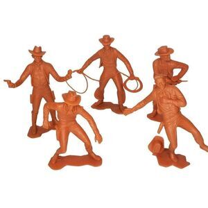 Vintage Original Louis Marx 6 Inch Cowboy Plastic Figures 1960's Lot Of 5